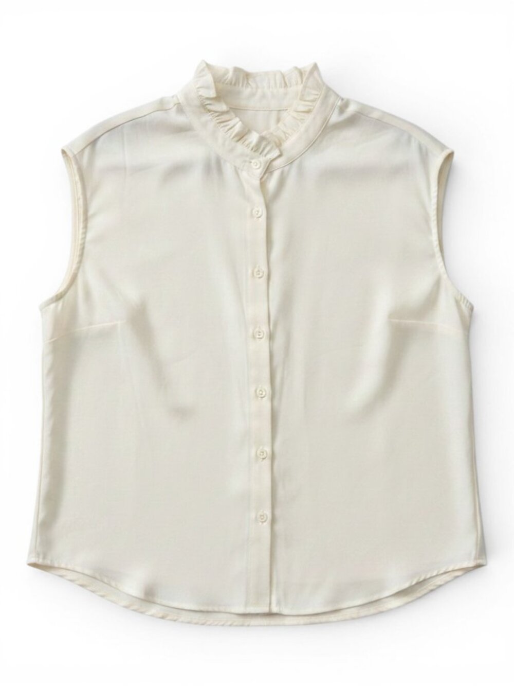 Cupshe Cream Ruffle Mock Neck Sleeveless Blouse